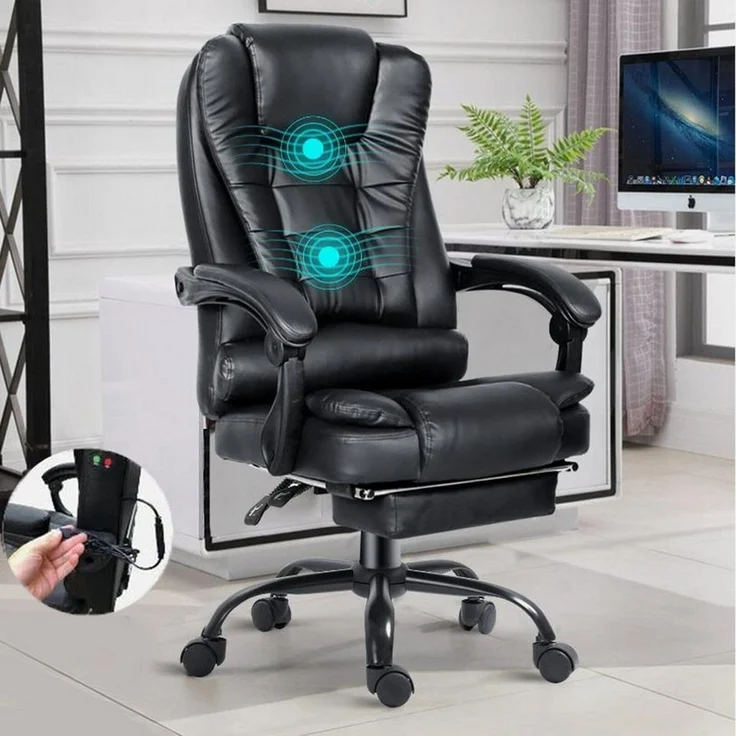 oyajia Bürostuhl Ergonomischer Bürostuhl Massage Chefsessel Drehstuhl Gaming Büro Stuhl, Drehsessel mit verstellbare Lendenkissen, Kopfkissen und Armlehnen – Bild 5