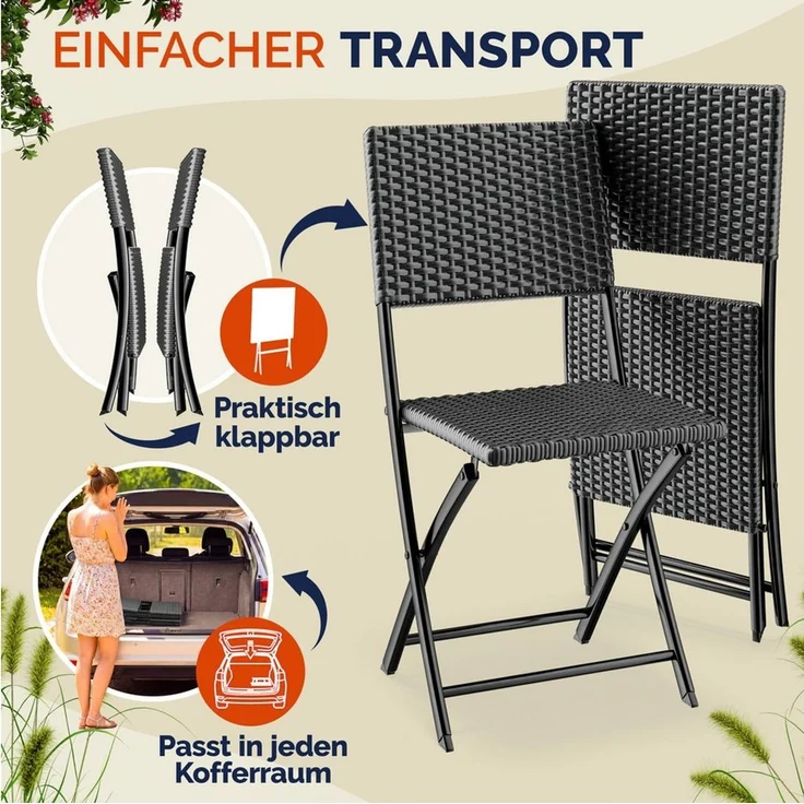 Casaria Klappstuhl, Polyrattan 2er Set 120kg Belastbarkeit Platzsparend Klappbar Leicht – Bild 2
