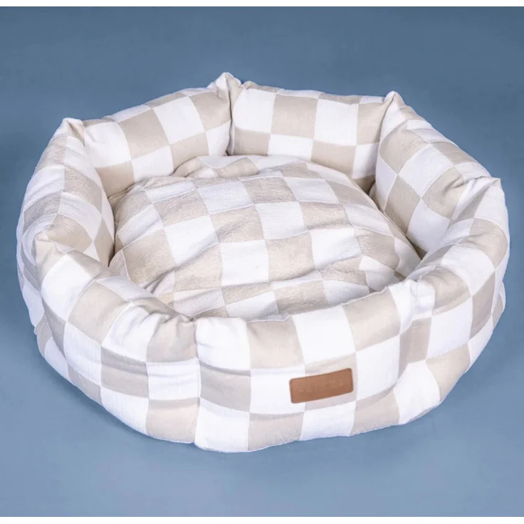 PAIKKA Hundebett kariert beige, Durchmesser: 95 cm – Bild 2