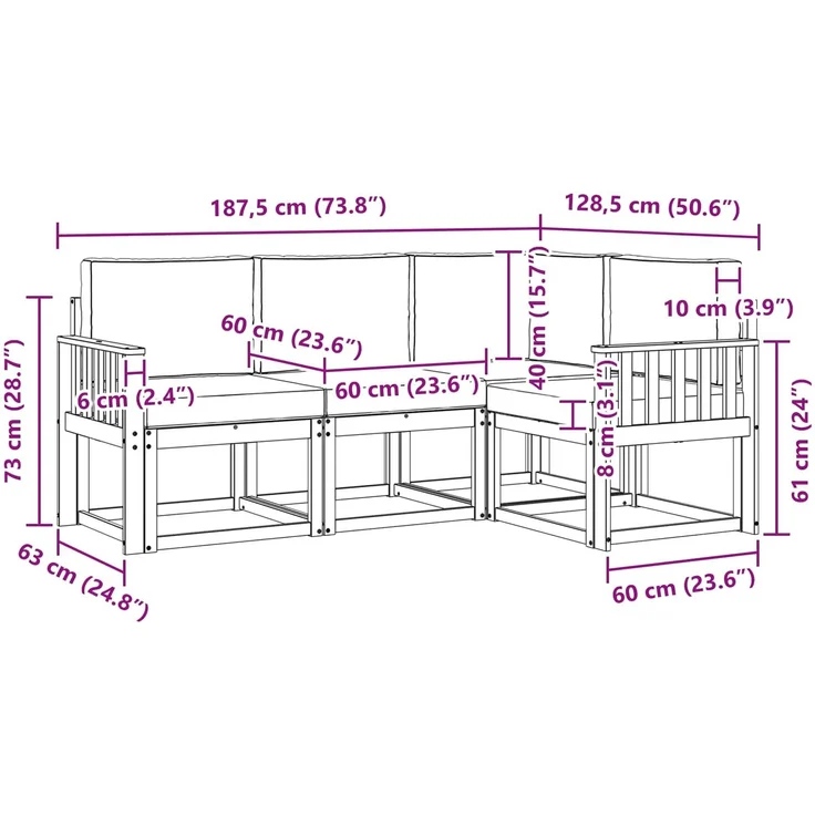 vidaXL Outdoor-Sofagarnitur 4 stk. 4-Sitzer Natur und Anthrazit 3366320 – Bild 9