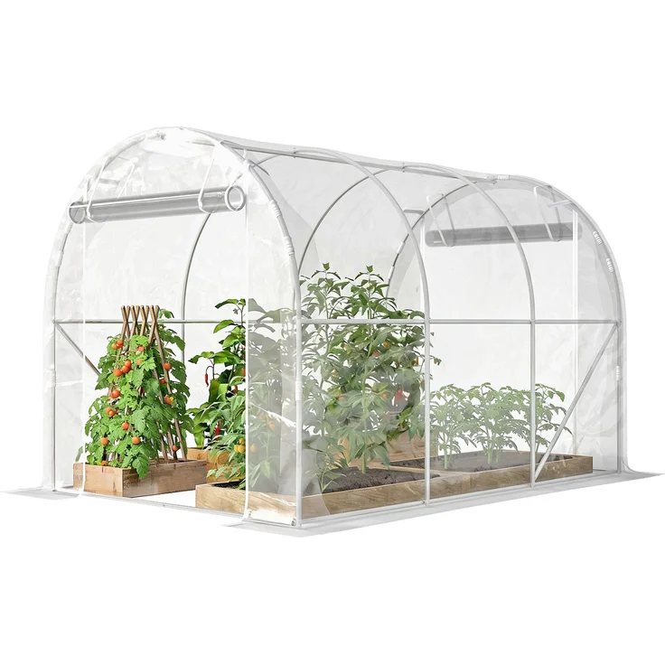 MELAYR, Tunnelgewächshaus 3x2x2 m mit 2 Rolltoren, Struktur aus verzinktem Stahl, Transparent – Bild 2