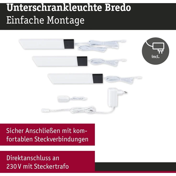 Paulmann LED Unterbauleuchte Bredo schwarz warmweiß 3er Set – Bild 4