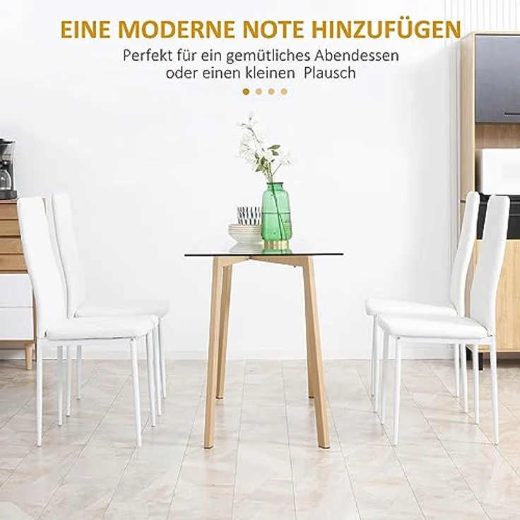 HOMCOM Esszimmerstuhl Polsterstuhl mit Stahlbeine (Esstuhl, 4 St), Kunstleder, Weiß, 41 x 50 x 97 cm – Bild 5