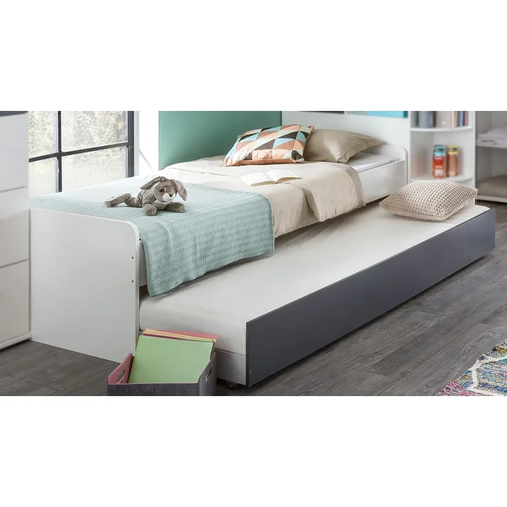 Bett JOKER Kastenbett in Alpinweiß 90x200 mit Ausziehliege