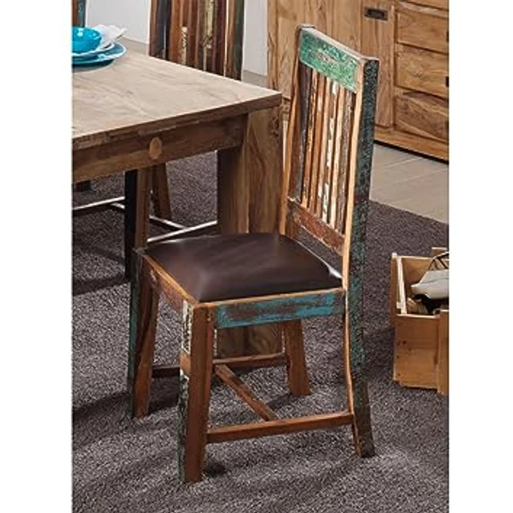 Stuhl Echtleder Altholz 45x45x100 mehrfarbig lackiert NATURE OF SPIRIT #56 - 2er Set – Bild 2