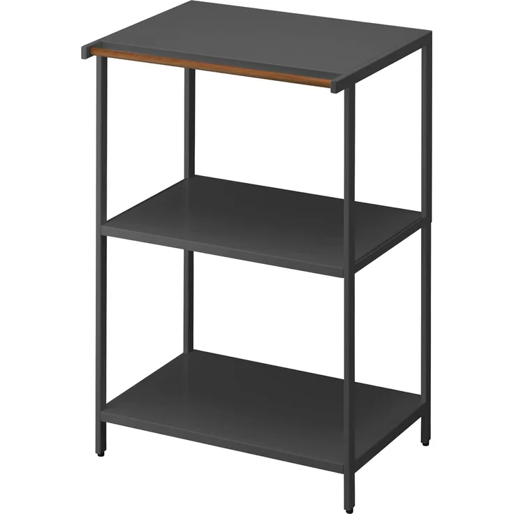 Yamazaki Küchenregal "Tower" Regal 60 x 90 x 46 cm Standregal mit 3 Ebenen, platzsparend, schwarzes Metallregal, 5 Aufhängehaken, Handtuchstange