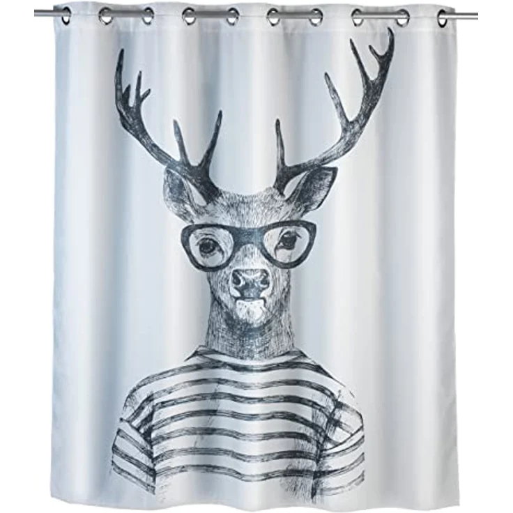 WENKO MR. DEER Duschvorhang 180 x 200 cm, Weiß/Grau, waschbar, Polyester – Bild 2