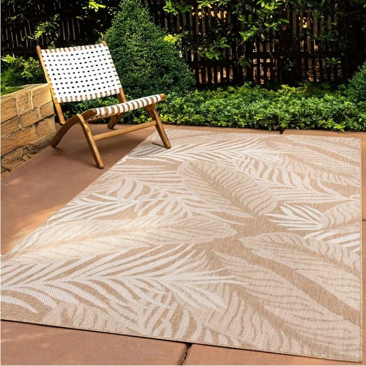 TaraCarpet Teppich Tara Carpet Columbia-Fashion Plant In & Outdoor auch für die Küche, rechteckig, Höhe: 5 mm, Balkon Terrasse Wintergarten Plant natur creme Esszimmer 80x150