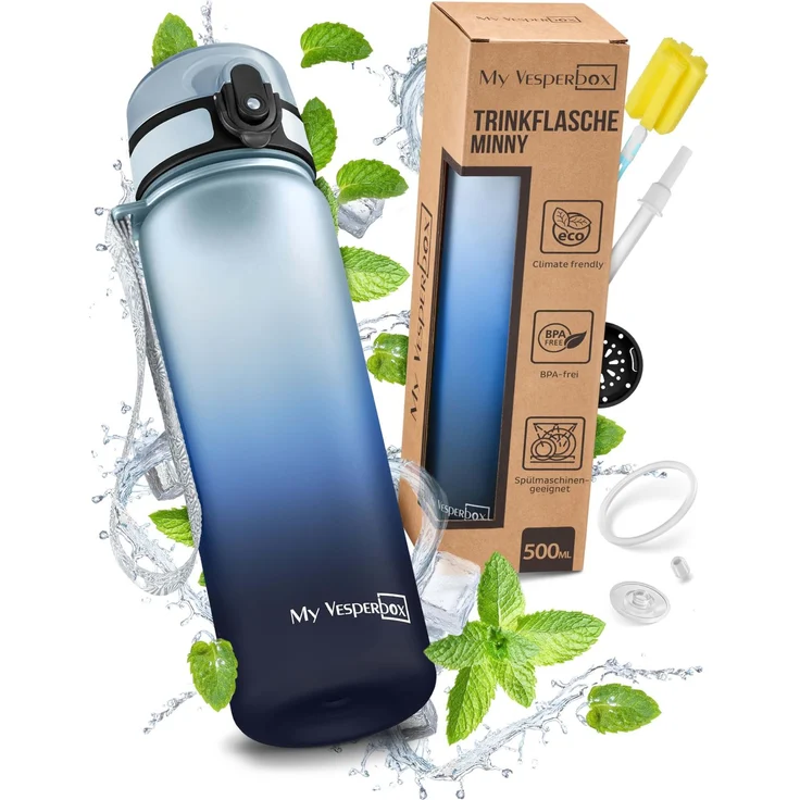 My Vesperbox® Trinkflasche Kinder [500ML] - Wasserflasche Kohlensäure Geeignet & Auslaufsicher - Water Bottle Kids - für Schule & Sport - Kinderflasche für Mädchen & Jungen - inkl. Ersatzdichtung