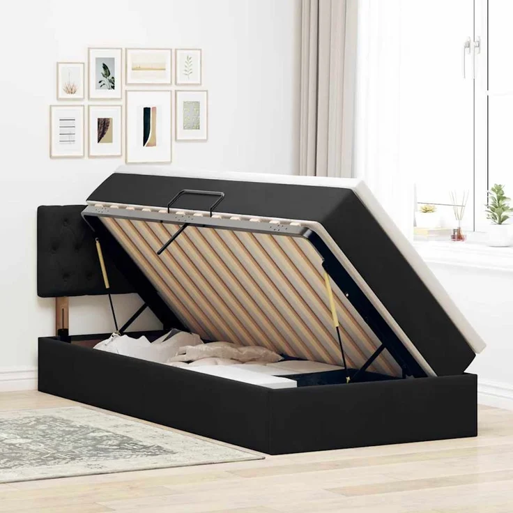 vidaXL LED-Speicherbett mit Matratze Schwarz 90 x 190 cm Samt 3371423 – Bild 4
