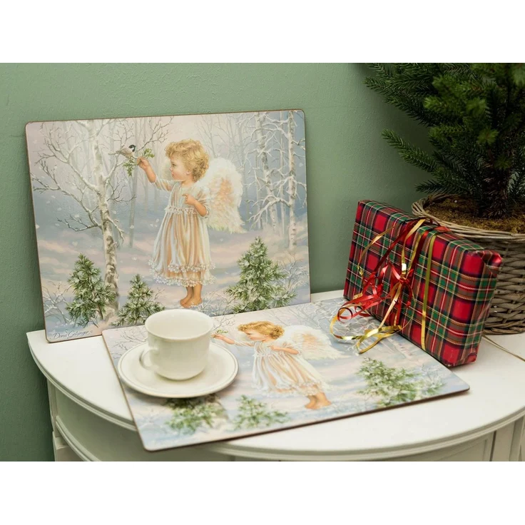 OTTO home Platzset Winterengel, Weihnachtsdeko, (Set, 4-St), weihnachtliches Motiv, Kork