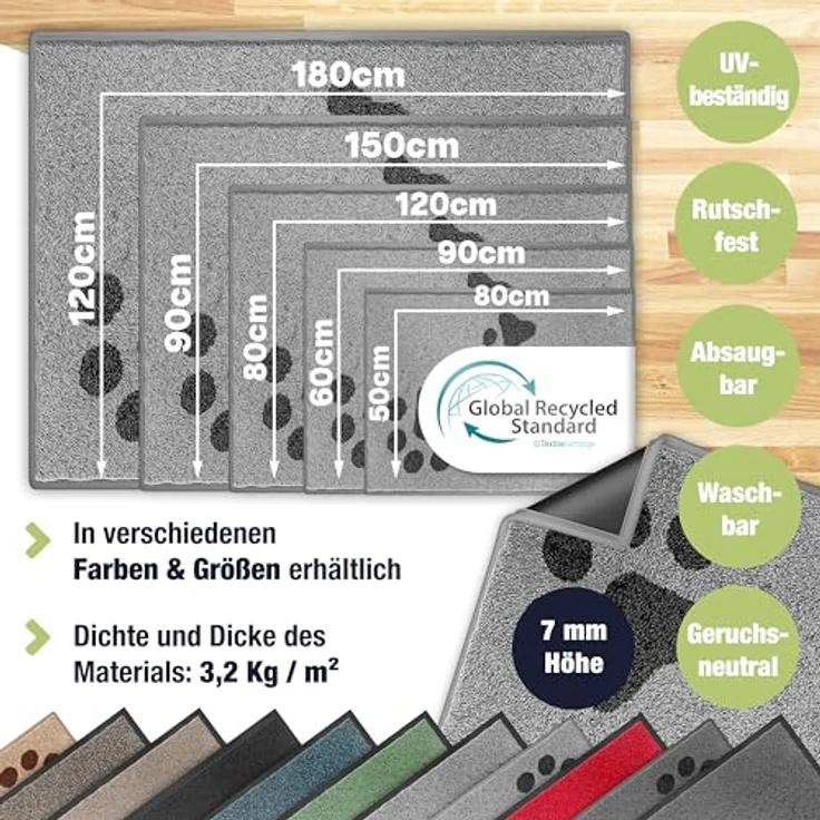 KESSER® Schmutzfangmatte rutschfeste Fußmatte für Innen- & Außenbereich waschbar & wetterfest | Türmatte Wohnungseingang | Teppich für Büro & Vorzimmer | Fußabtreter Fußabstreifer Motiv, Hellgrau / Schwarz, 90x150cm – Bild 3