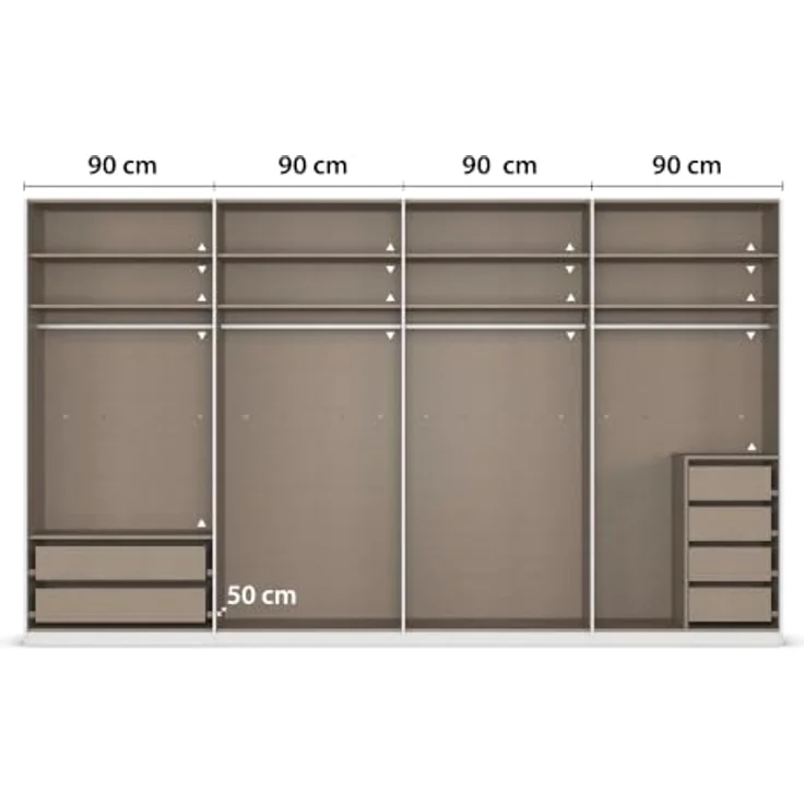 Rauch Möbel LUNIK, Kleiderschrank, Farbe Beige, Breite 360 cm | Schrank mit patentiertem Schnellmontagesystem, 8-türig, Push-to-open-Funktion, Zubehör Comfort, Schlafzimmer, Ankleide – Bild 9