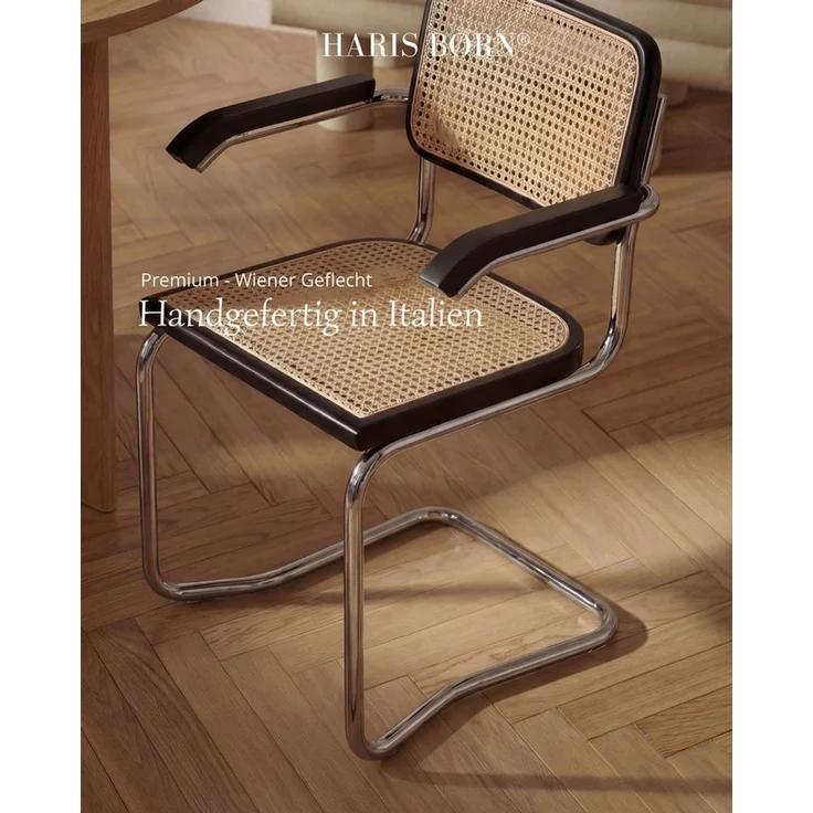 Haris Børn Freischwinger Wiener Geflecht - Handgefertigt in Italien - Premium Schwingstuhl (Set, 2 St), Hochwertige Freischwinger Stühle - Rattanstühle fürs Esszimmer – Bild 4