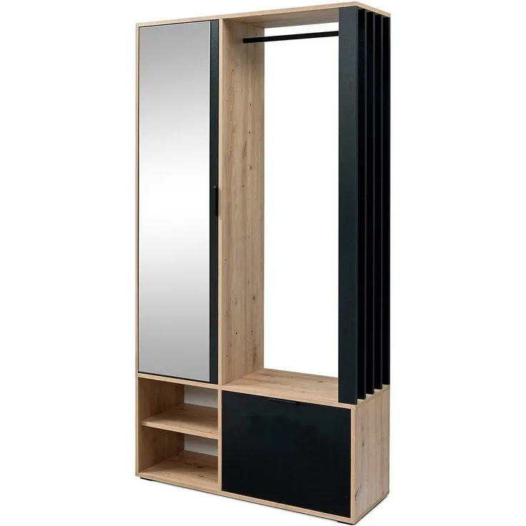 Beautysofa Garderobenschrank LIMO mit Spiegel – rechts/links montierbar, Sitzbank optional Soft-close Funktion & Lamellen-Design