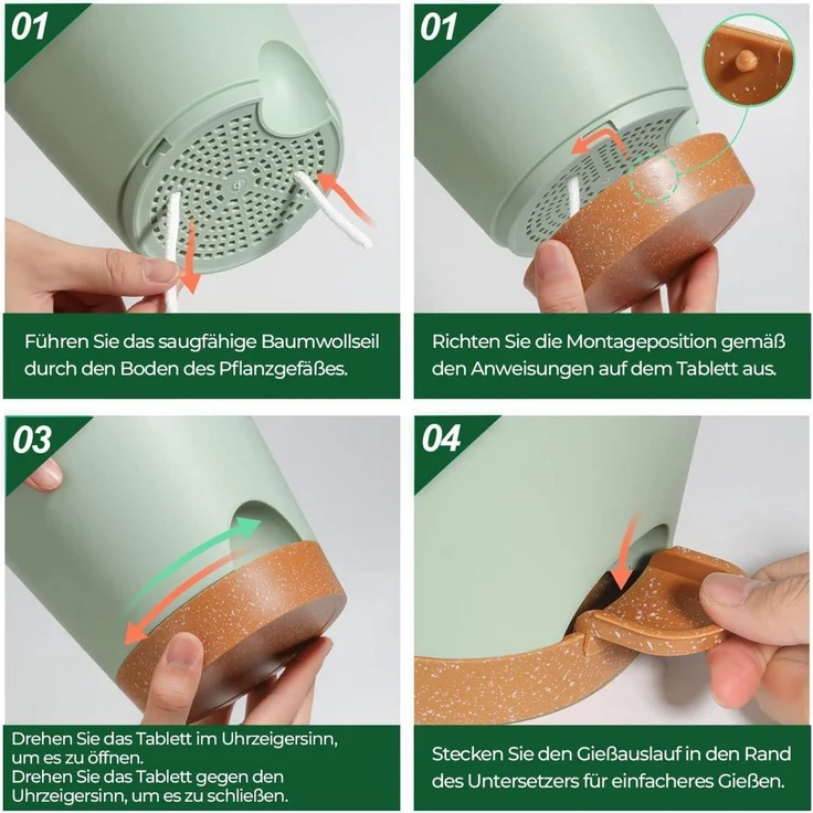 T4U 20cm Kunststoff Blumentopf Selbstbewässerung 3er-Set für Pflanzen Grün – Bild 7