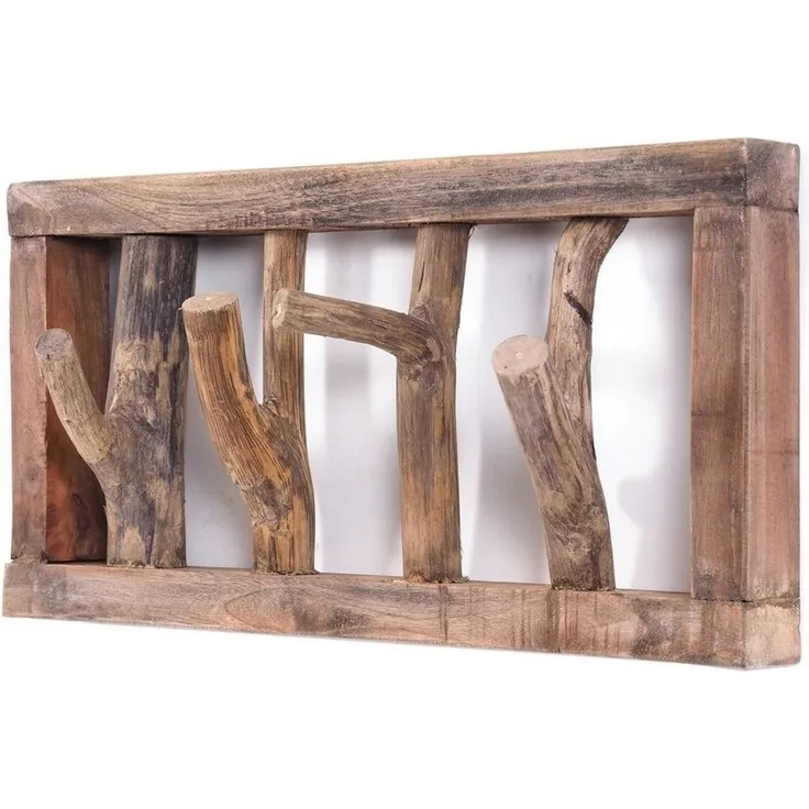 DESIGN DELIGHTS RUSTIKALE WANDGARDEROBE Limb | 45x23x~10-13 cm (BxHxT), Treibholz | Hakenleiste | Farbe: 01 Natur-Vintage