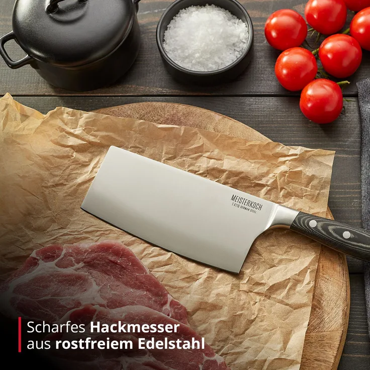 Meisterkoch Hackmesser Messer Küchenmesser | 17,5 cm Klinge aus rostfreiem deutschen Edelstahl | ergonomischer Micarta-Griff mit Fingerschutz, 3-fach vernietet