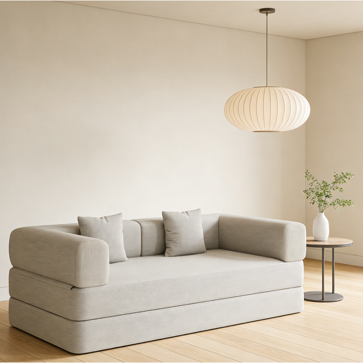DESVIAE Schlafsofa 3-Sitzer klappbar aus Cord in Offwhite, 200 x 100 x 70 cm
