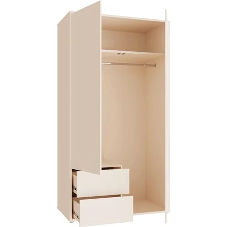 Forte Alice Springs Garderobenschrank 120, modern-minimalistisch, 2-türig, 2 Schubladen, Flurschrank, Holzwerkstoff, Kaschmir Beige, 114,5 cm breit x 214,3 hoch x 60 cm tief – Bild 7
