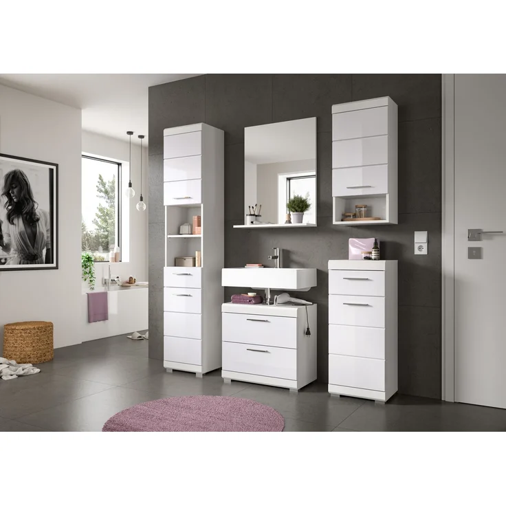 Xonox Scout Badkombination (B/H/T: 60x191x34 cm) in weiß Nachbildung und weiß Hochglanz tiefzieh – Bild 5