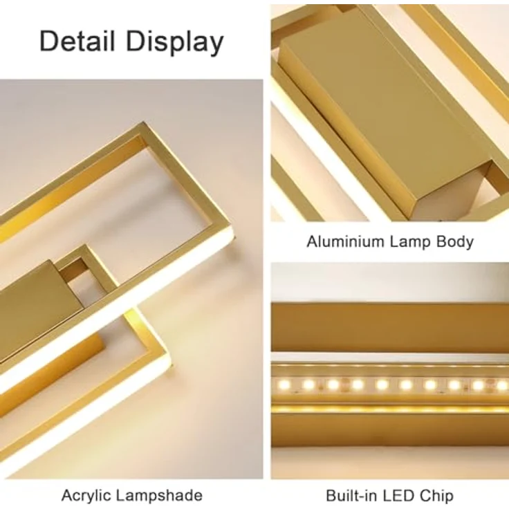 Goeco Wandleuchte LED Innen Gold, 28W Moderne Wandlampe im Quadrat-Design, Warmweiß 3000K Wandbeleuchtung Aluminium für Wohnzimmer, Flur, Korridor und Schlafzimmer – Bild 5