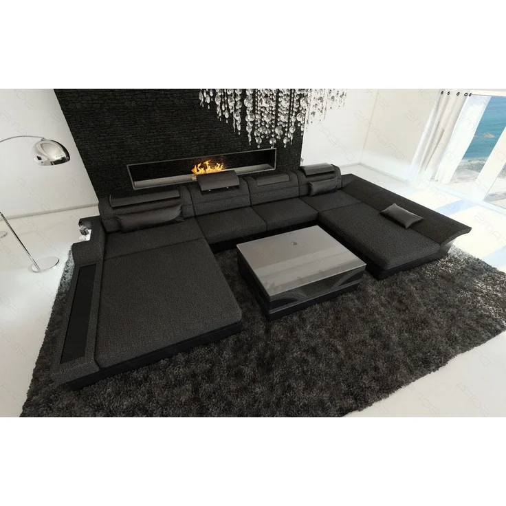 Stoff-Wohnlandschaft Monza LED U-Form - Strukturstoff - Schwarzgrau-Schwarz - Rechts – Bild 5