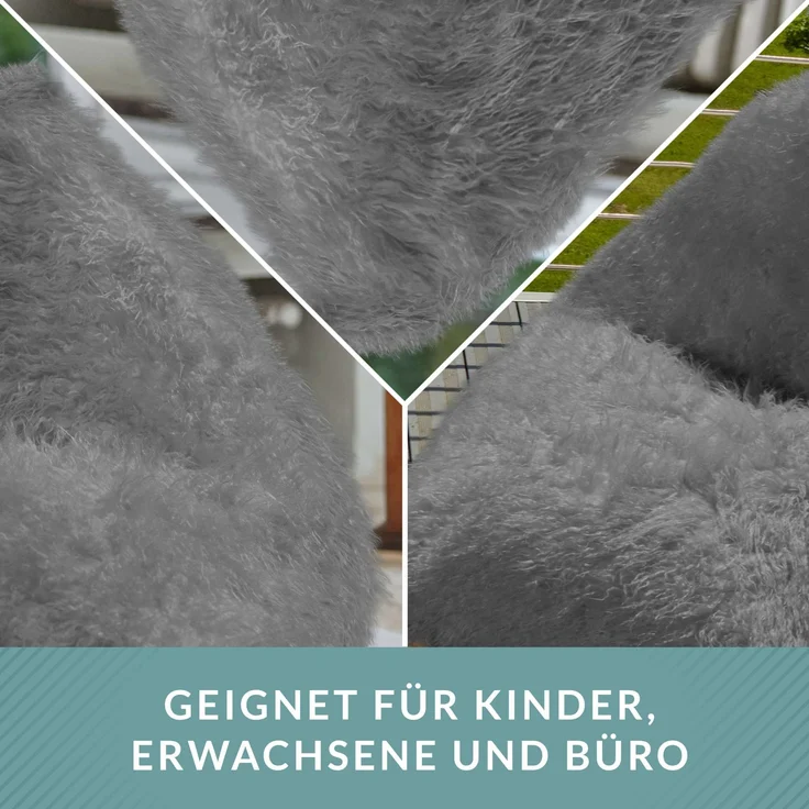 Green Bean® Sitzsack Felloptik Indoor 150x100x100cm mit 220 Liter EPS-Perlen Füllung - Kuschelig Weich Waschbar - Grau – Bild 3