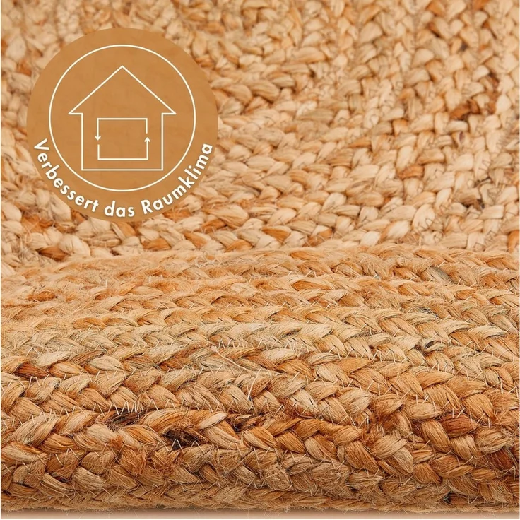 LUXOR living Teppich Mamda 2, Juteteppich, rund, Höhe: 4 mm, Flachgewebe, handgeflochten, Flecht Design, Naturfaser, Boho-Style – Bild 3
