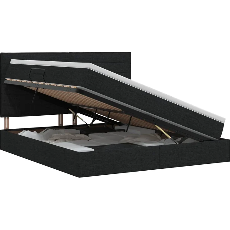 vidaXL Aufbewahrungsbett mit Matratze Schwarz 140 x 190 cm Stoff 3459440 – Bild 2