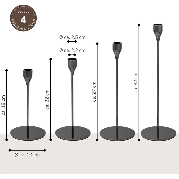 4er-Set Kerzenhalter, Kerzenständer für Stabkerzen, Metall, schwarz – Bild 7