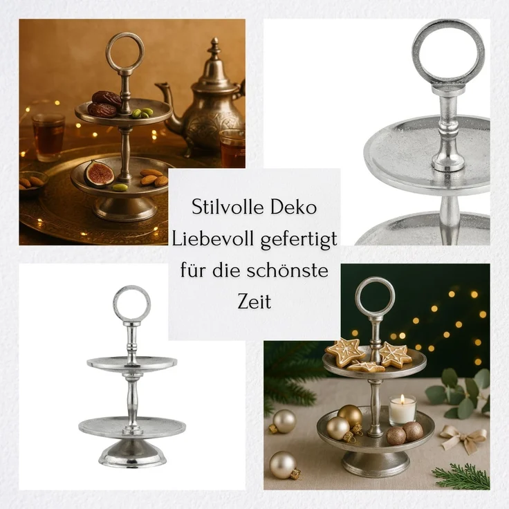 Marrakesch Orient & Mediterran Interior Etagere Etagere Annika 26cm Aluminium Silber 2 Etagen Handarbeit, Aluminium, (1-tlg), Handarbeit – Bild 7