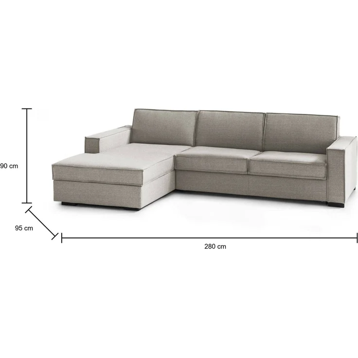 Dmora Sofa mit Halbinsel Anila, Ecksofa mit Halbinsel Sinistra mit Stauraum, Standardarmlehnen, 100 % Made in Italy, cm 280 x 95 x 90, Taupe – Bild 3