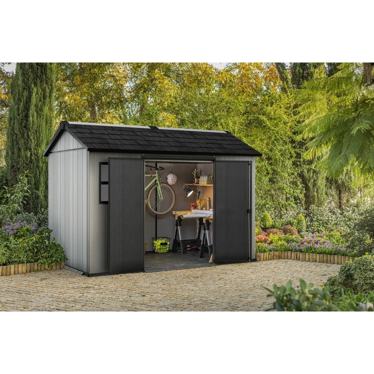 Dmora Gartenhaus Dartmouth, Gartenhütte, Gartenhaus, Werkzeugschuppen, 350x229 h254 cm, Grau – Bild 4