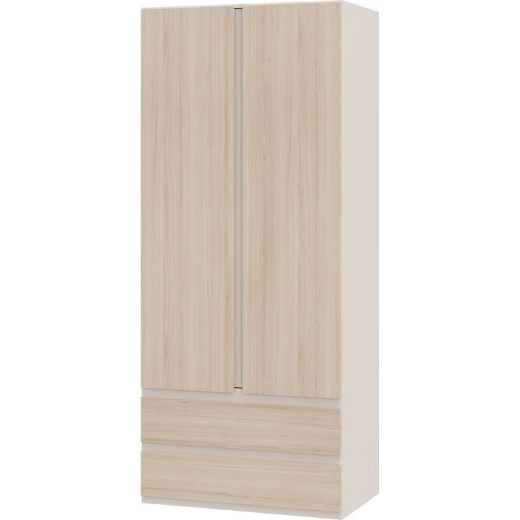 Forte PANOPTIK Kleiderschrank 90, schmaler, moderner Schrank, 2-türig, 2 Schubladen, Schlafzimmer, Jugendzimmer, Kaschmir|Beige|Riva Eiche Holzdekor, 48 cm breit x 210,5 cm hoch x 54,2 cm tief – Bild 8