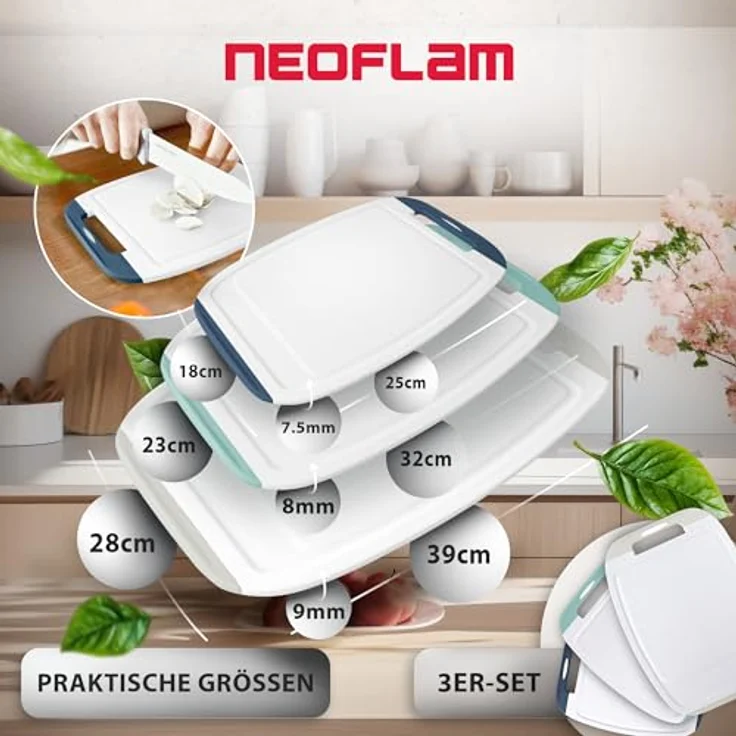 NEOFLAM® Schneidebrett BiJu Antibakterielles Schneidebrettset, 3tlg. - Grau/Türkis/Royalblau, Kunststoff (PP), (3-St) – Bild 3