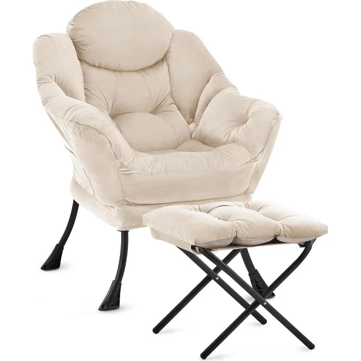 Sessel Ottomane Ohrensessel Lesesessel Fußhocker Beige – Bild 7