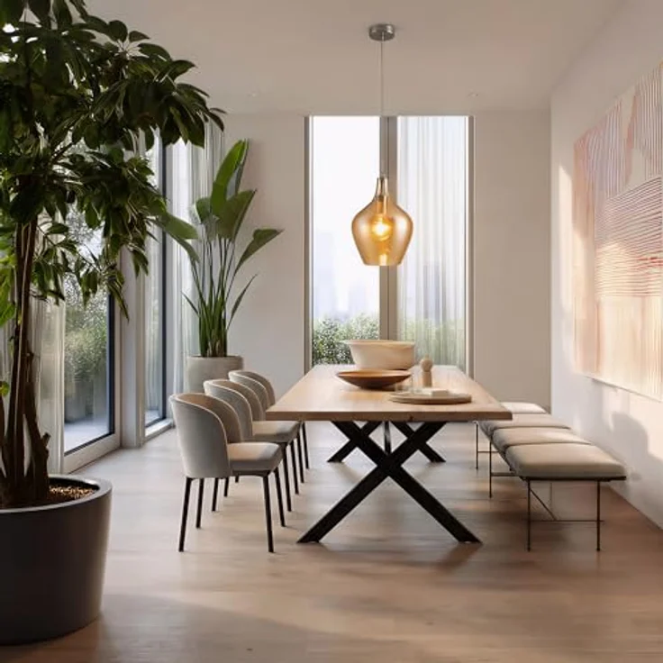 LA BURBUJA Pendelleuchte Ø22cm – Matt Nickel, Glas Bernstein, 1-flammig E27 für stilvolles Ambiente – Bild 6
