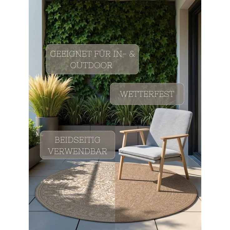 HANSE Home Outdoorteppich Kona Wendeteppich, rund, Höhe: 5 mm, In und Outdoor, Flachgewebe, wetterfest, pflegeleicht, robust – Bild 2