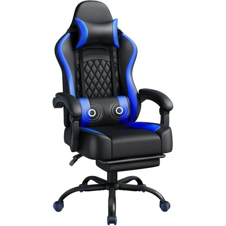Yaheetech Gaming-Stuhl mit Massagefunktion & Kopfstütze & Fußstütze Ergonomischer PC-Stuhl, höhenverstellbarer Drehstuhl Computerstuhl Verstellbare Rückenlehne – Bild 4