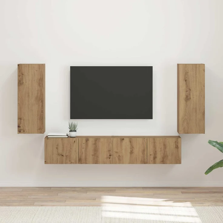 vidaXL TV-Wandregal-Set Wandmontiert 4 pcs Artisan-Eiche Holzwerkstoff 3408924 – Bild 1