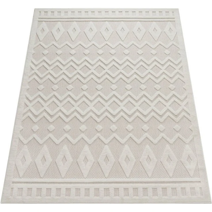 Paco Home Teppich Livorno 671, rechteckig, Höhe: 14 mm, Uni-Farben, Scandi, Rauten Muster, Hoch-Tief Effekt, Outdoor geeignet – Bild 4