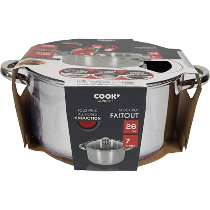 COOK CONCEPT Kochtopf aus Metall mit Glasdeckel 7 L Alle Herdarten Silber | Metall, Glasdeckel, 7 L Fassungsvermögen, geeignet für alle Herdarten inklusive Induktion, ofenfest, für Suppen und Eintöpfe – Bild 7