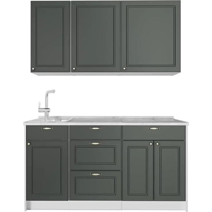 Singleküche Fame-Line Grün-Gold Landhaus/Weiß 150 cm ohne Arbeitsplatte Vicco – Bild 1