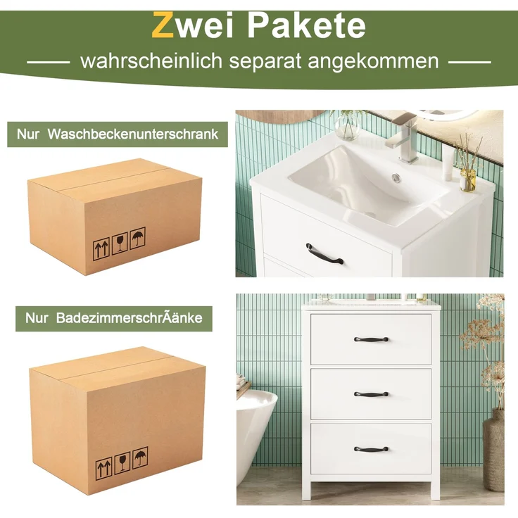 61 x 47 x 83 cm, freistehendes Waschbecken, komplett lackiert, drei Schubladen, geräuschlose Auszugsschienen, einteiliges Keramikbecken, weiß. – Bild 10