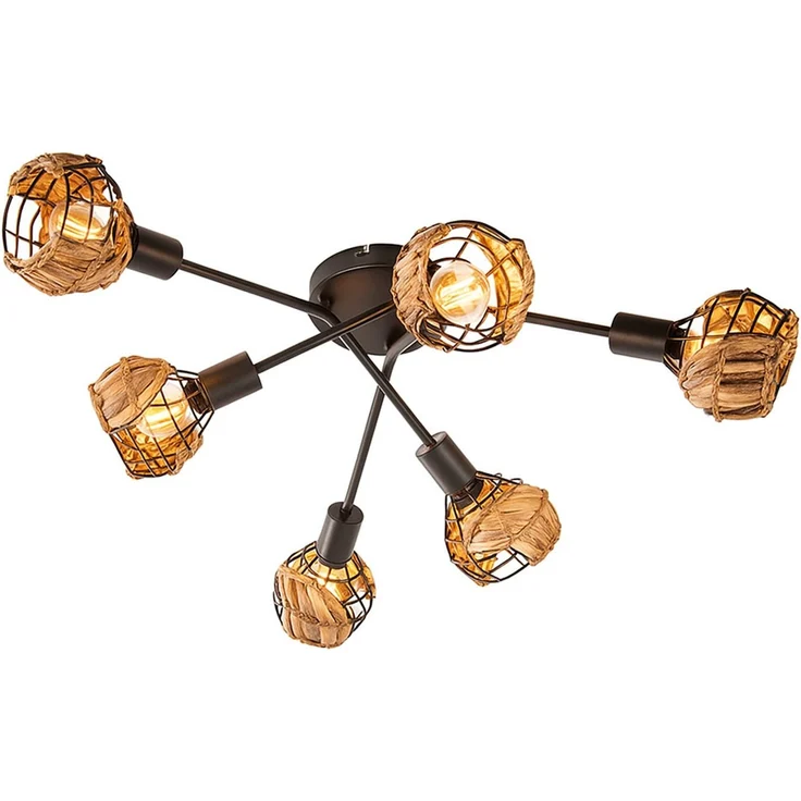 LED Deckenleuchte, schwarz, braun, dimmbar, Grasgeflecht, D 67 cm – Bild 1