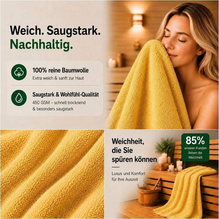 Komfortec Badetücher 70x140 cm, 100% Baumwolle, 470 g/m², Frottee (2-St), Handtücher 70x140 cm Set, Weich – Bild 3