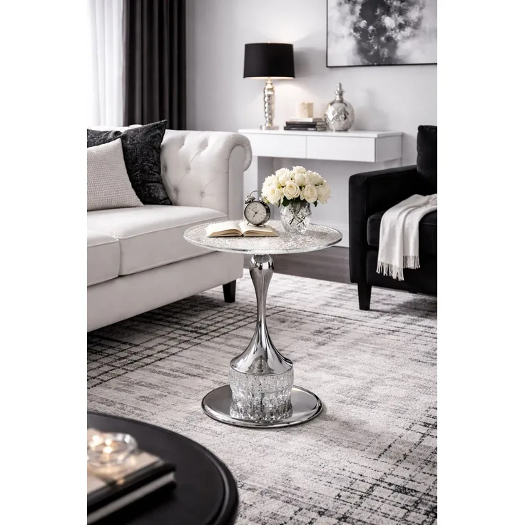 Beistelltisch Rund Glas Chrom 51cm – Strukturglas Tisch Modern Elegant Luxus