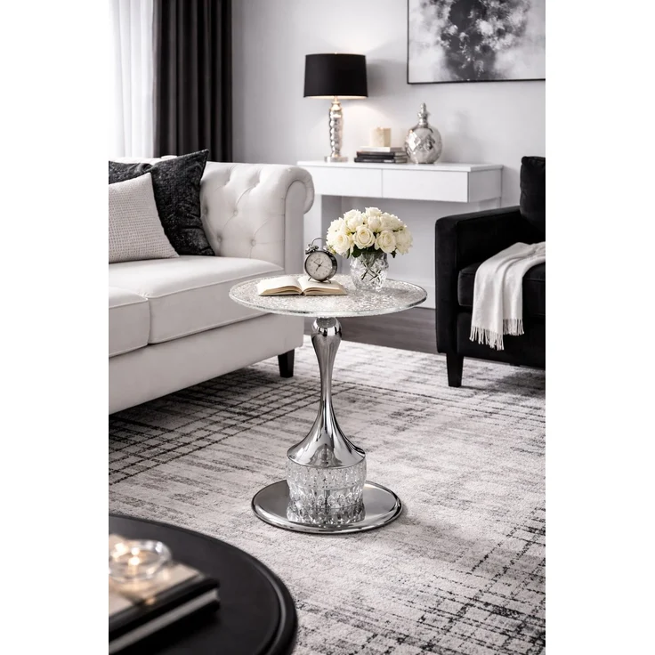 Beistelltisch Rund Glas Chrom 51cm – Strukturglas Tisch Modern Elegant Luxus – Bild 1