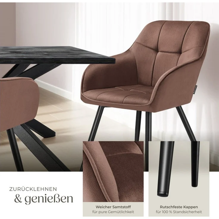 tectake Esszimmerstuhl Stuhl Marilyn, Samtoptik, gesteppt (Set, 6 St), Extra weicher Samtbezug mit elegantem Steppmuster – Bild 3